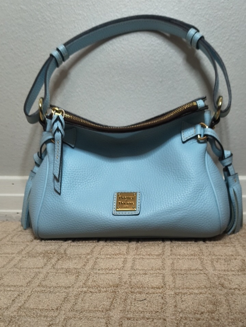 Dooney & Bourke Light Blue Pebbled Leather Shoulder Bag with Gold Hardware